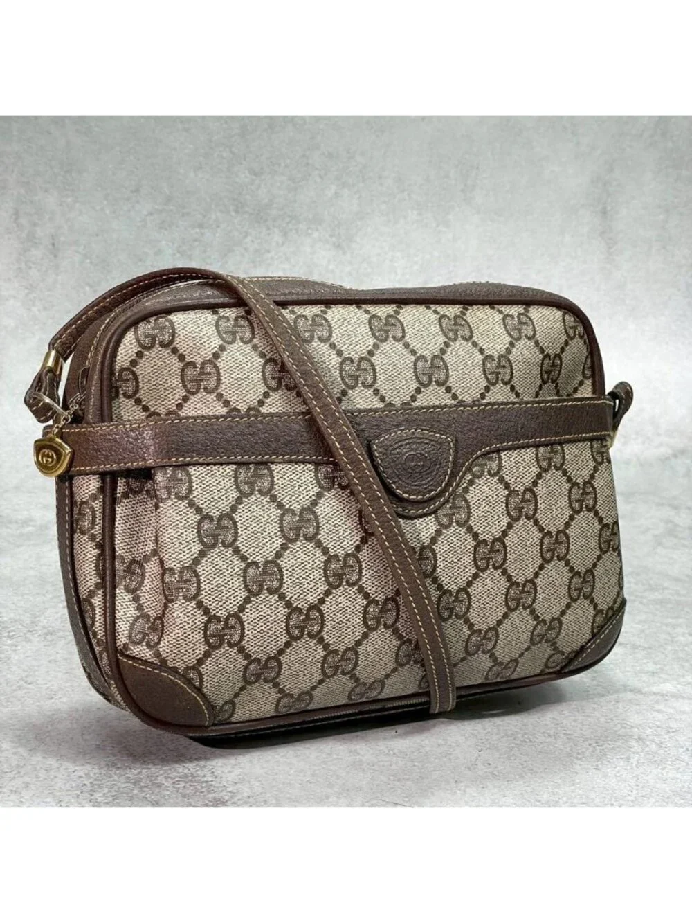 Gucci GG Shoulder Bag Brown Beige Logo Leather